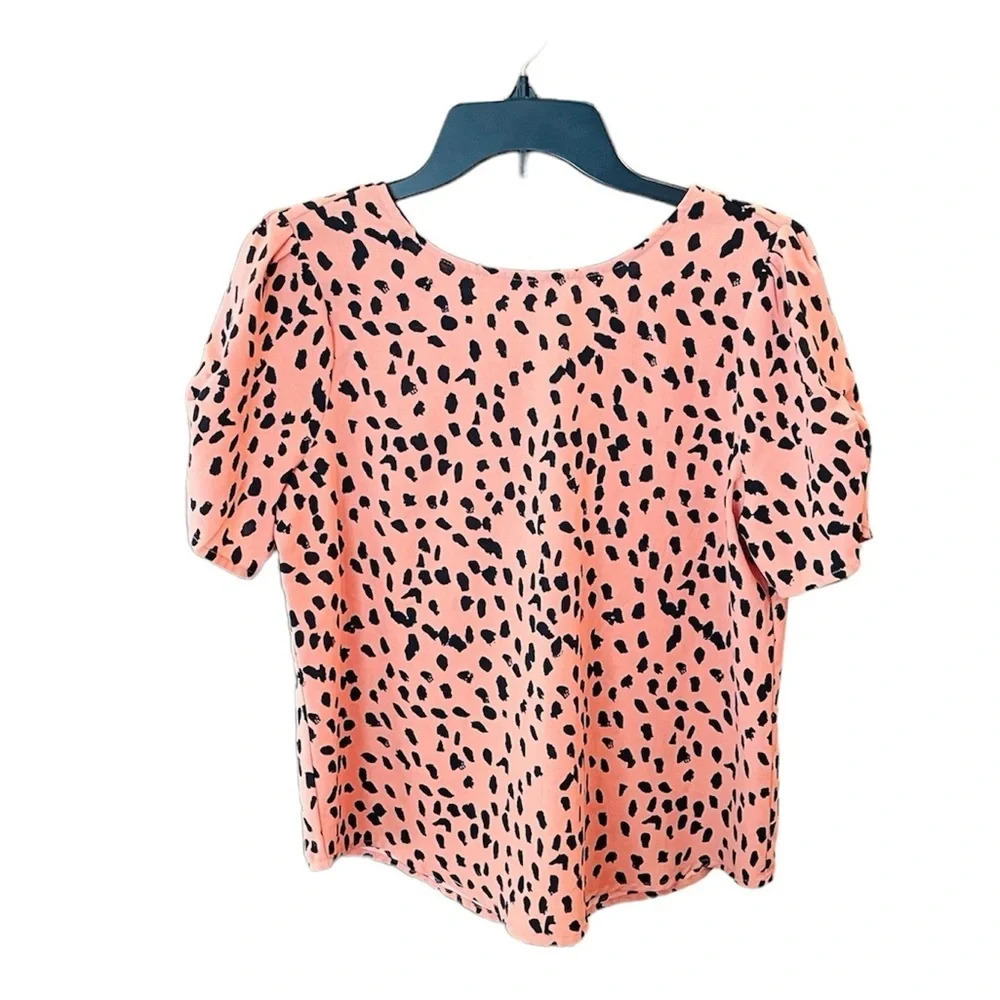 Papermoon Claudia ruched-sleeve tie-back short sleeve blouse SZ XSP pink black